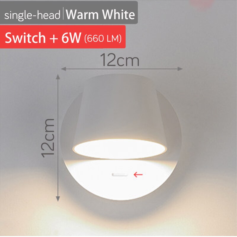 350° Rotating Remote Control Dimmable LED Wall Lamp for Reading Free Rotation