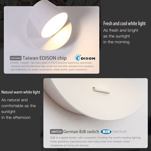 350° Rotating Remote Control Dimmable LED Wall Lamp for Reading Free Rotation