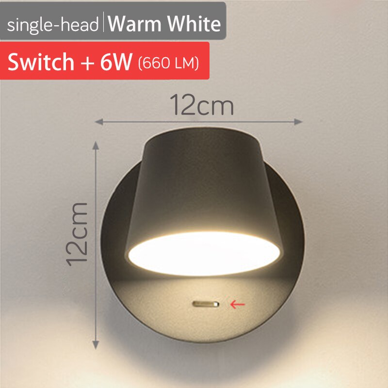 350° Rotating Remote Control Dimmable LED Wall Lamp for Reading Free Rotation