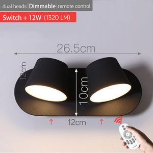 350° Rotating Remote Control Dimmable LED Wall Lamp for Reading Free Rotation