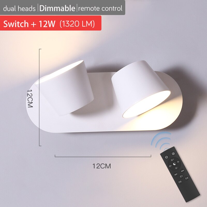 350° Rotating Remote Control Dimmable LED Wall Lamp for Reading Free Rotation