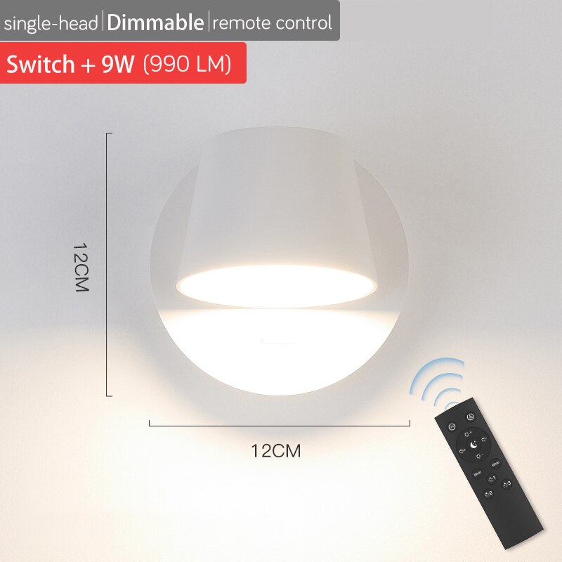 350° Rotating Remote Control Dimmable LED Wall Lamp for Reading Free Rotation