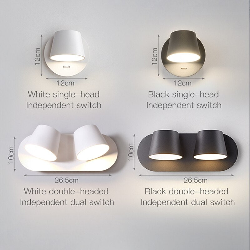 350° Rotating Remote Control Dimmable LED Wall Lamp for Reading Free Rotation