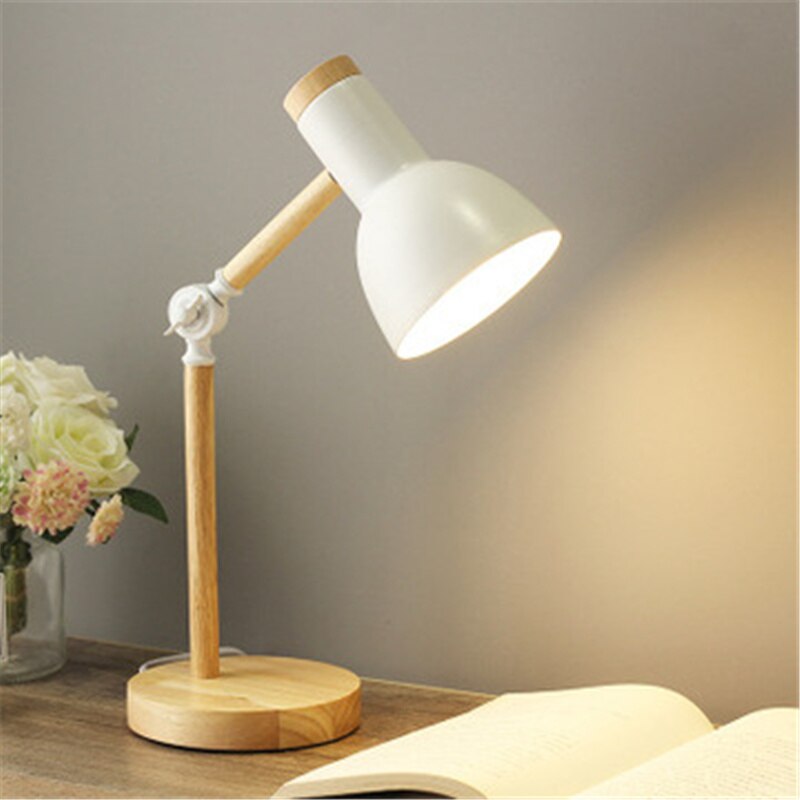 Creative Nordic Wooden Art Iron LED Folding Simple Desk Lamp Eye Protection Reading Table Lamp Living Room Bedroom Home Decor