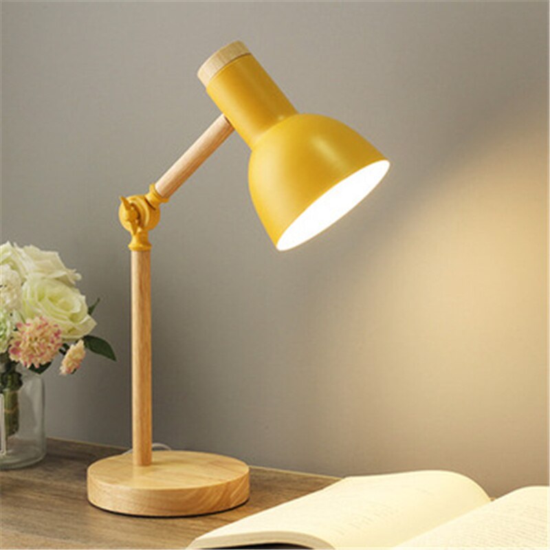 Creative Nordic Wooden Art Iron LED Folding Simple Desk Lamp Eye Protection Reading Table Lamp Living Room Bedroom Home Decor