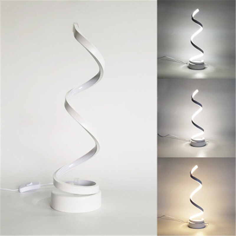 Curved Desk Bedside Lamp Cool White Warm White Light For Living Room Bedroom Reading Light Modern LED Spiral Table Lamp