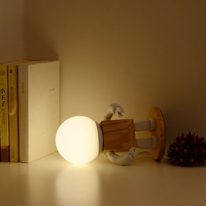 Cute Robot Table Light Nordic Modern White Wood Table Lamp LED Kids Baby Girl Boy Children Bedroom Bedside Mini Night Lights