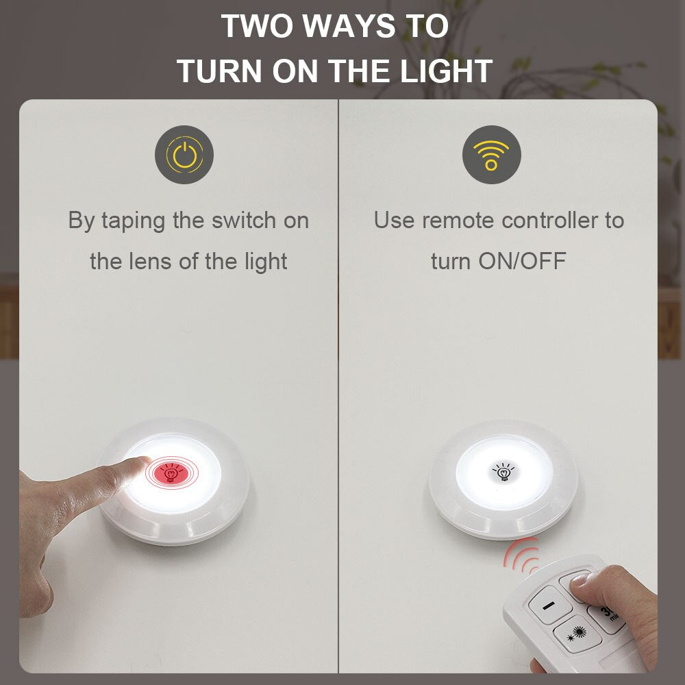 LED COB 3W 3PCS Adjustable Remote Control Touch Tone Wall Lamp Cabinet Kitchen Light Stairs Corridor Emergency Light