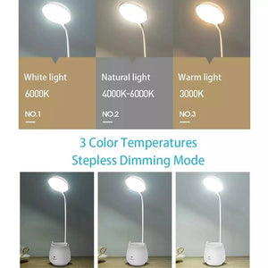 LED Desk Lamp Flexible Reading Study Lamp with Pen Holder Eye-Protect Dimmable Touch USB Chargeable Table Light Gift