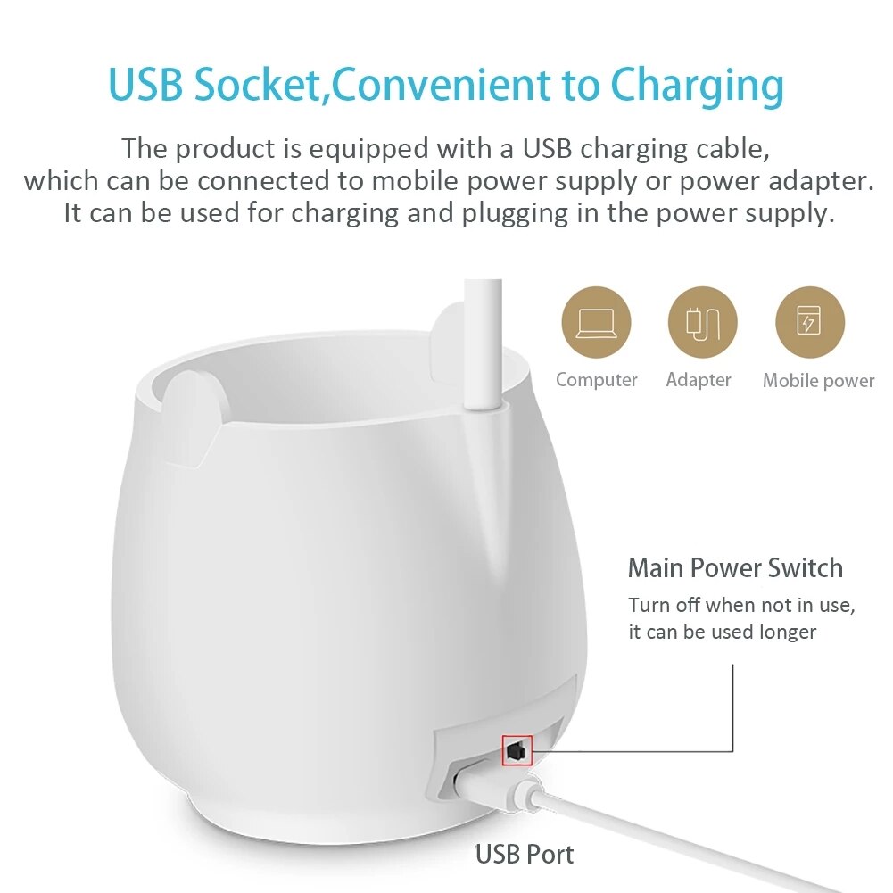 LED Desk Lamp Flexible Reading Study Lamp with Pen Holder Eye-Protect Dimmable Touch USB Chargeable Table Light Gift