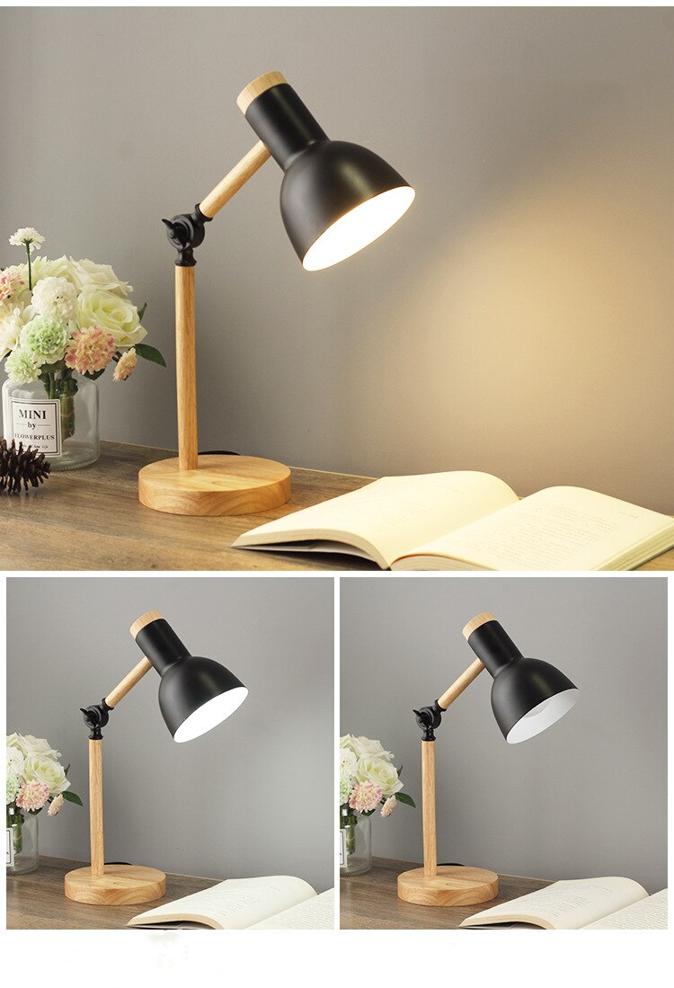 LED Folding Creative Nordic Wooden Table Lamp Art Iron Simple Eye Protection Reading Desk Light Living Room bedside Home Decor