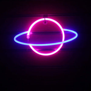 LED Neon Lamp Elliptical Planet Shaped Wall Sign Desk Night Lights USB Hanging Lamp for Bedroom Home Party Holiday Decor