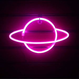 LED Neon Lamp Elliptical Planet Shaped Wall Sign Desk Night Lights USB Hanging Lamp for Bedroom Home Party Holiday Decor