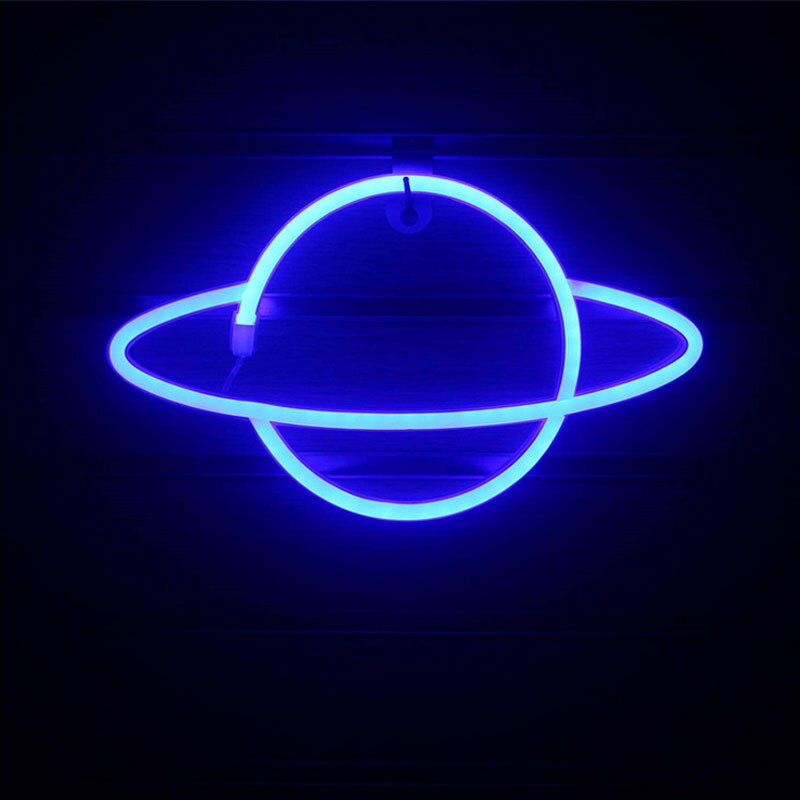 LED Neon Lamp Elliptical Planet Shaped Wall Sign Desk Night Lights USB Hanging Lamp for Bedroom Home Party Holiday Decor