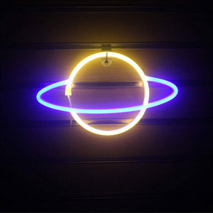 LED Neon Lamp Elliptical Planet Shaped Wall Sign Desk Night Lights USB Hanging Lamp for Bedroom Home Party Holiday Decor