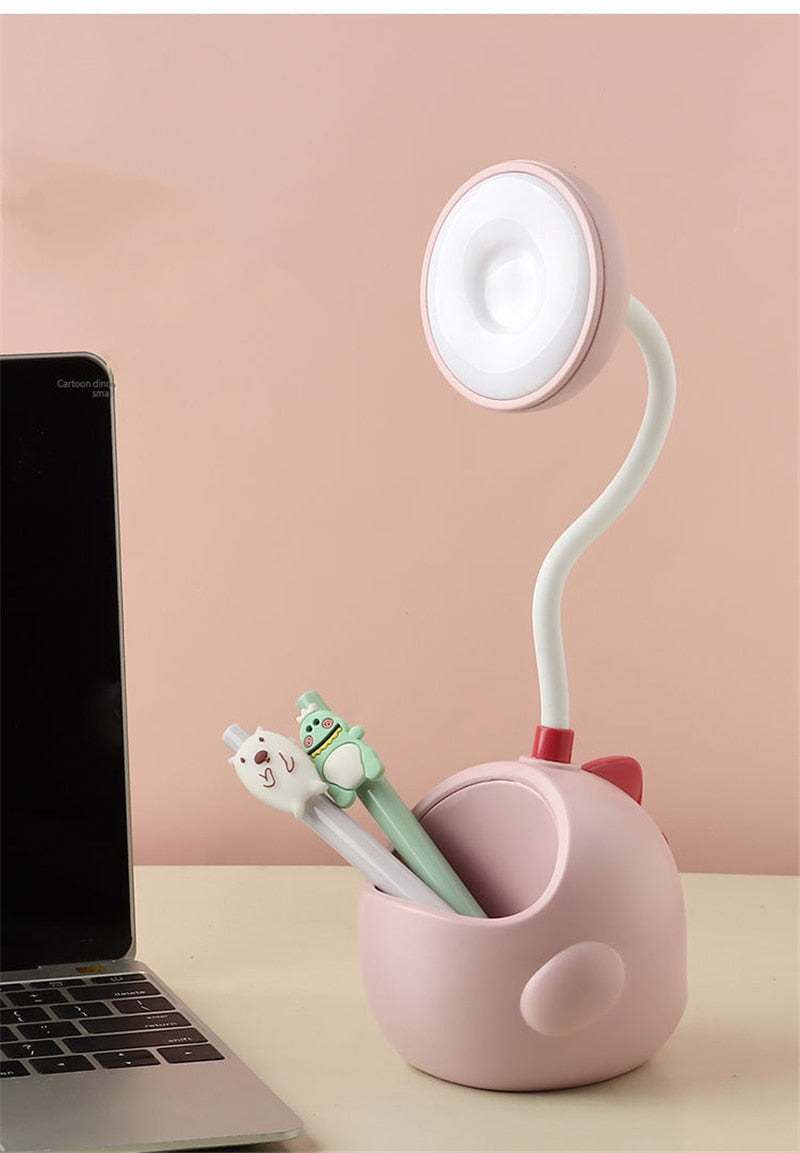 LED Table Lamp USB Rechargeable Flexible Desk Lamp With Pen Holder Cute Dormitory Eye Protection Reading Light Bedside Lamp