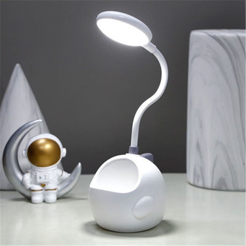 LED Table Lamp USB Rechargeable Flexible Desk Lamp With Pen Holder Cute Dormitory Eye Protection Reading Light Bedside Lamp