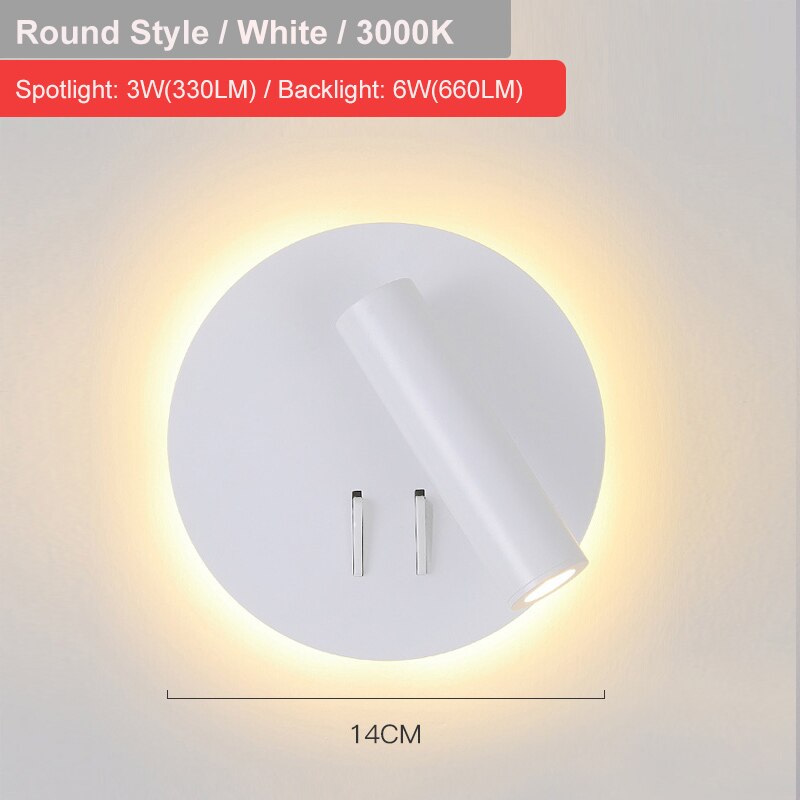 LED Wall Lamp With Switch 3W Spotligh 6W Backlight Free Rotation Sconce Indoor Wall Light For Home Bedroom Bedside Light