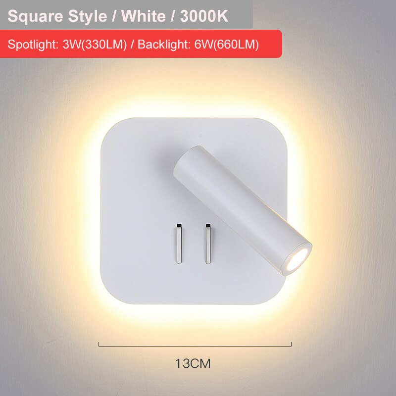 LED Wall Lamp With Switch 3W Spotligh 6W Backlight Free Rotation Sconce Indoor Wall Light For Home Bedroom Bedside Light