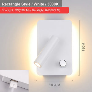 LED Wall Lamp With Switch 3W Spotligh 6W Backlight Free Rotation Sconce Indoor Wall Light For Home Bedroom Bedside Light