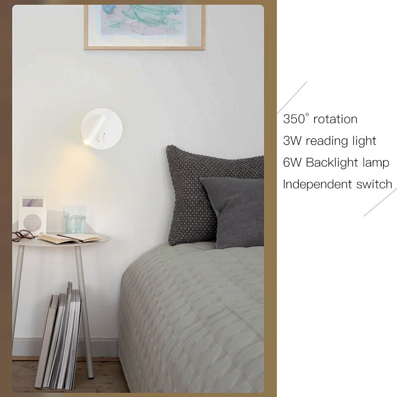 LED Wall Lamp With Switch 3W Spotligh 6W Backlight Free Rotation Sconce Indoor Wall Light For Home Bedroom Bedside Light